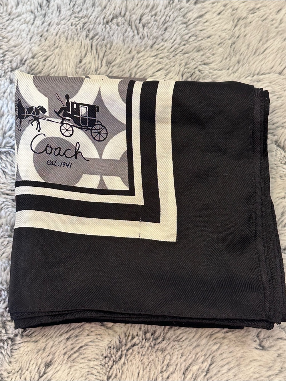 Coach Black & Ivory Signature Carriage Scarf